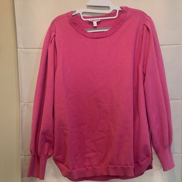 crown & ivy Sweaters - Crown & Ivy Hot Pink Puff Sleeve Sweater Plus 2X – Preppy Feminine Winter Knit
